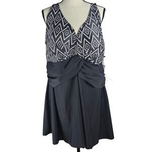 Perona Women's Swimdress One Piece Swimsuit Retro Print Swimwear 24W NWT